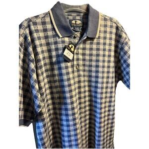 A.M. Player Men’s Medium White Blue Geometric Golf SS Polo Shirt Cotton NWT